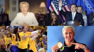 Mashup of Hillary Clinton, Ted Cruz, Joe Lacob and Ryan Lochte