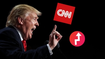 Donald Trump and logos for Buzzfeed and CNN