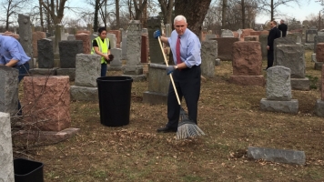 Vice President Pence Joins Cleanup At Vandalized Jewish Cemetery