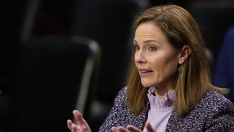 Supreme Court nominee Amy Coney Barrett speaks during a confirmation hearing before the Senate Judiciary Committee.