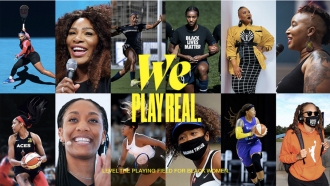 A promotional image for Nike's 2021 "We Play Real" campaign