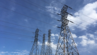 Electrical grid transmission towers in Pasadena, California.