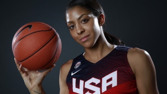 Women's basketball star Candace Parker posing at the 2016 Team USA Media Summit.