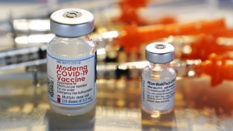Vials for the Moderna and Pfizer COVID-19 vaccines