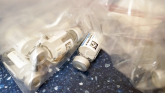Empty vials of Johnson & Johnson's one-dose COVID-19 vaccine
