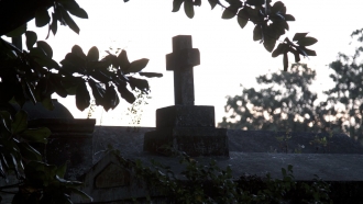 A cross in a cemetery in New Orleans
