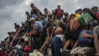 Group of migrants in Mexico.