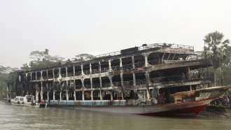 A burnt passenger ferry