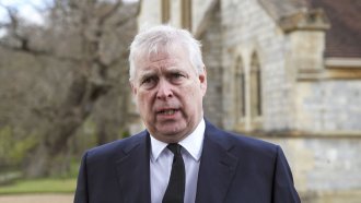 Britain's Prince Andrew speaks during a television interview at the Royal Chapel of All Saints at Royal Lodge.