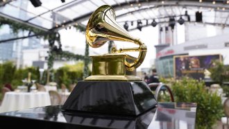 A grammy is seen before the start of the 63rd annual Grammy Awards.