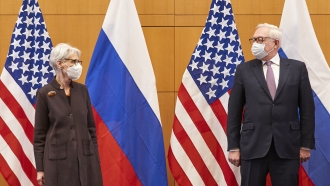 U.S. Deputy Secretary of State Wendy Sherman, left, and Russian deputy foreign minister Sergei Ryabkov attend security talks