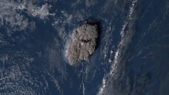 Satellite view of undersea volcano eruption