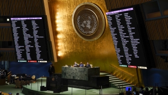 United Nations members vote on a resolution.