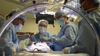 Surgeons operate during a lung transplant
