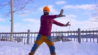 Gurdeep Pandher dances bhangra in the snow
