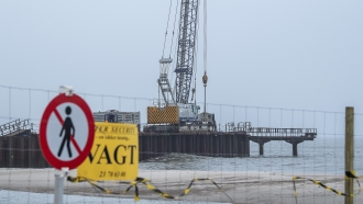 Construction work on a pier being built where the gas pipeline is due to come ashore in Denmark