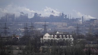 A metallurgical plant is seen on the outskirts of the city of Mariupol, Ukraine
