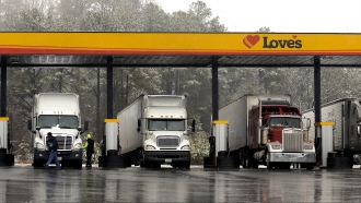 Truck drivers at a gas station