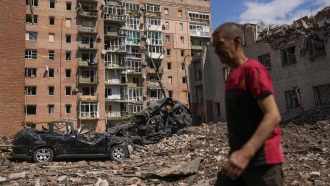 Damaged buildings in Ukraine