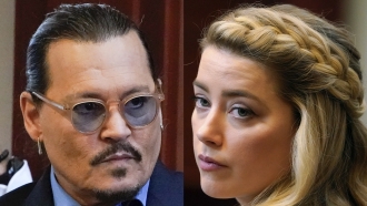 Johnny Depp and Amber Heard are pictured in a combination of two photos.