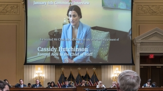 Cassidy Hutchinson is seen in a video of her interview with the House select committee investigating the Jan. 6 attack