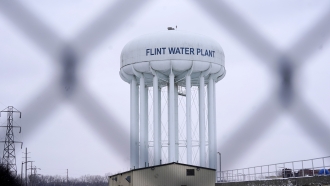 A water tower in Flint, Michigan