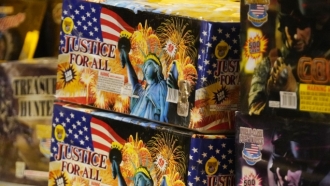 Boxes for fireworks are shown in fireworks vendors tent in Sandy, Utah.