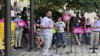 Dr. Kyle Bukowski, the chief medical officer for Planned Parenthood of Maryland, speaks at a rally