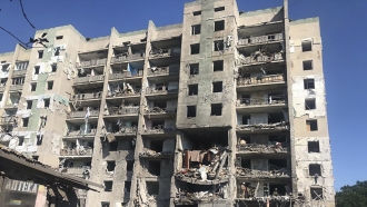 Damaged building from Russian missiles