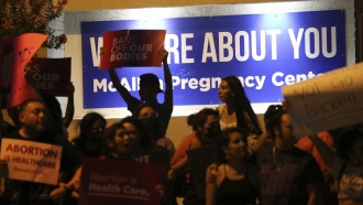 Demonstrators gather outside the Whole Women's Health clinic in Texas.