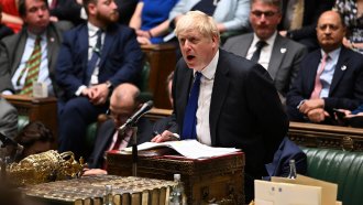 Britain's Prime Minister Boris Johnson speaks during Prime Minister's Questions in London.