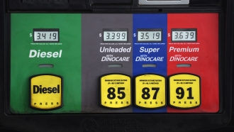 Prices are displayed above the different grades of gasoline available to motorists