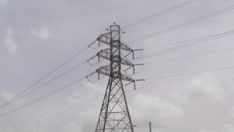 A Texas power transmission line is shown.