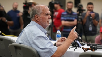 Uvalde Mayor Don McLaughlin, Jr. speaks to the media following a news conference