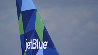 The tail of a JetBlue Airways plane