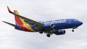 A Southwest Airlines flight prepares to land