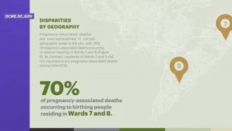 A map shows the distribution of pregnancy-associated deaths in Washington, D.C.