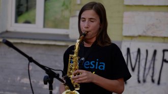 A saxophone player in Ukraine