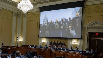 Video from January 6 is played during House select committee hearings.