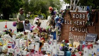 Memorial honoring the school shooting victims at Robb Elementary.