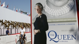 British actress Helen Mirren is seen in a poster for "The Queen."