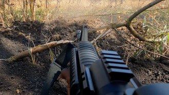 View from a fighter's first-person camera in Ukraine