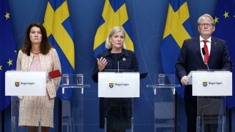 Swedish Foreign Minister Ann Linde, Swedish Prime Minister Magdalena Andersson and Swedish Defense Minister Peter Hultqvist
