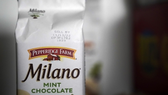 A "SELL BY" date is seen on a package of Milano cookies, Sunday, Aug. 21, 2022, in Chicago.