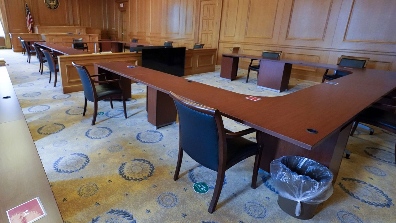 A jury deliberation room