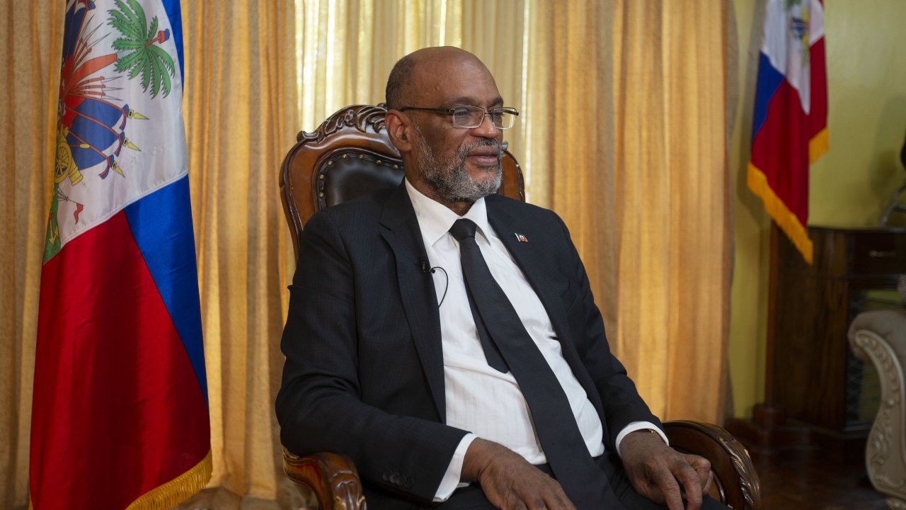 Haiti's Prime Minister Ariel Henry gives an interview at his private residence in Port-au-Prince.