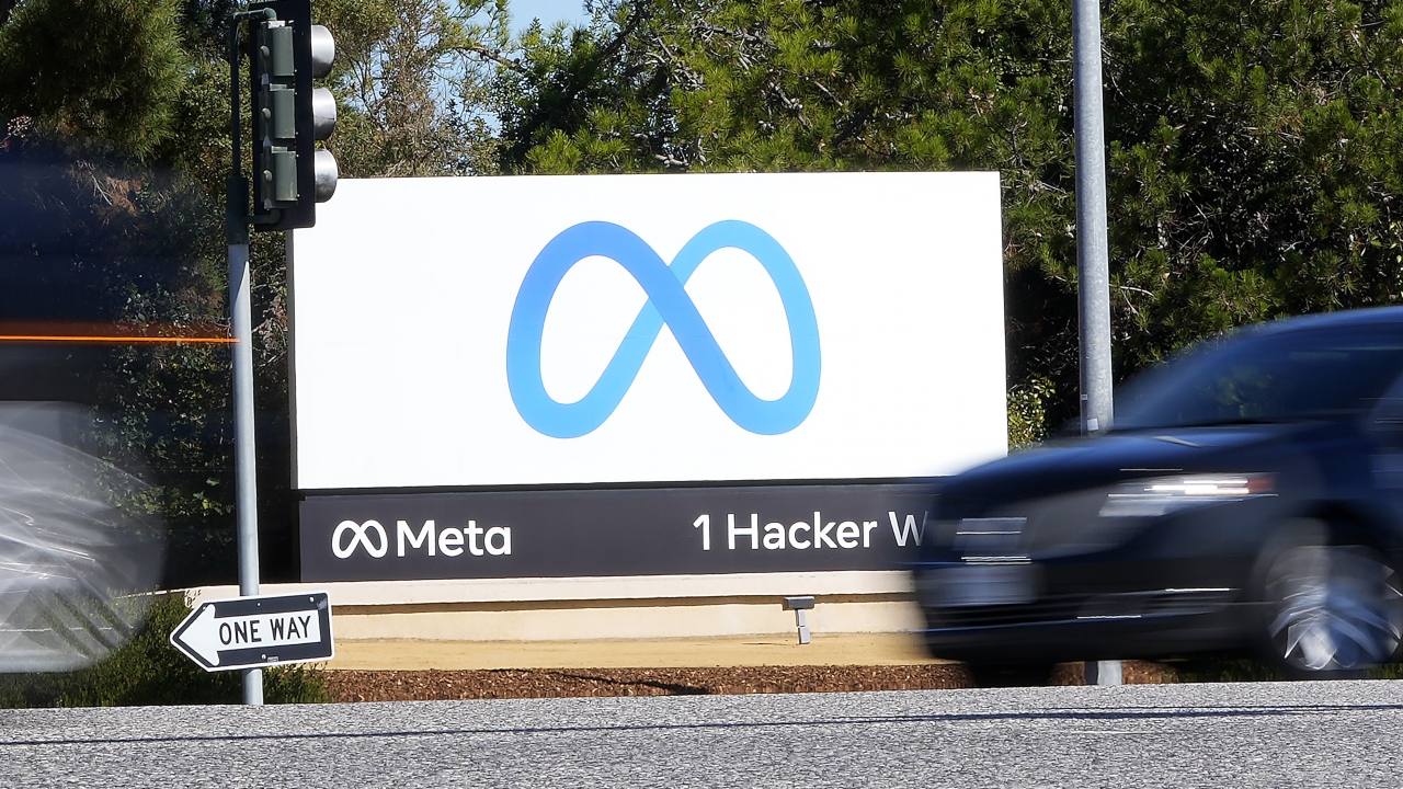 Meta sign at Facebook's headquarters in California.