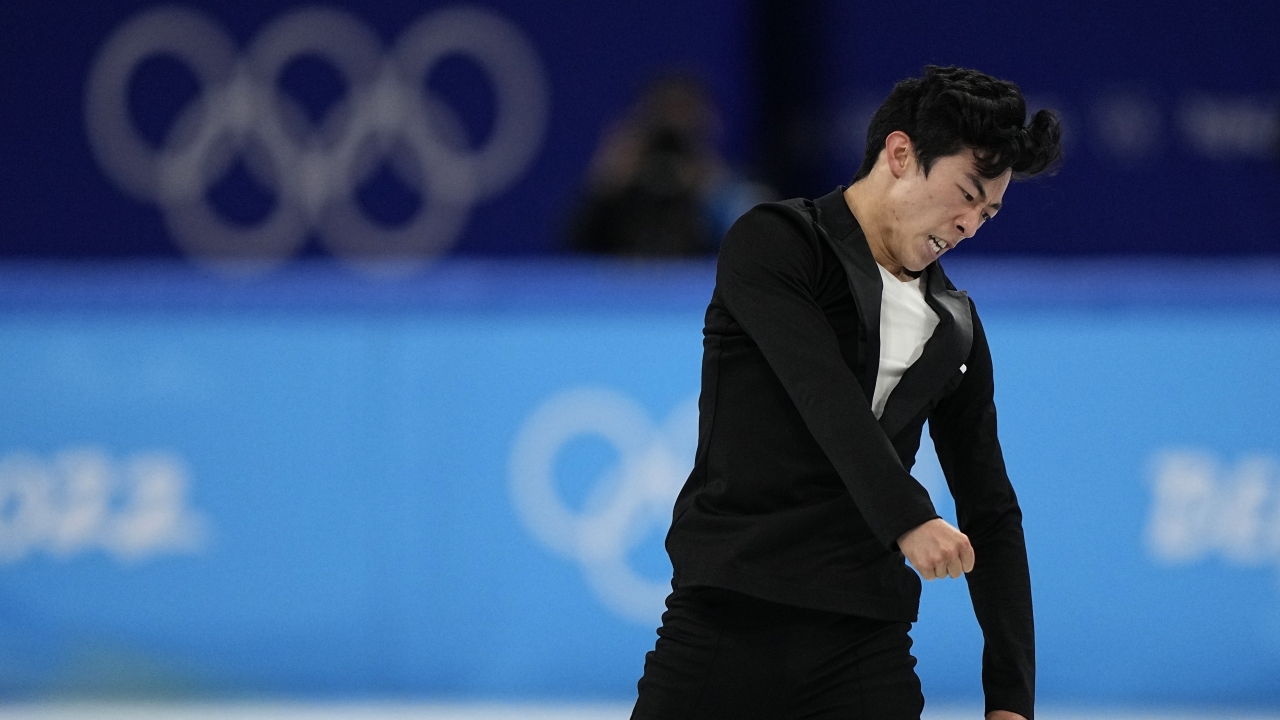 Nathan Chen, of the United States, competes during the men's short program figure skating competition.