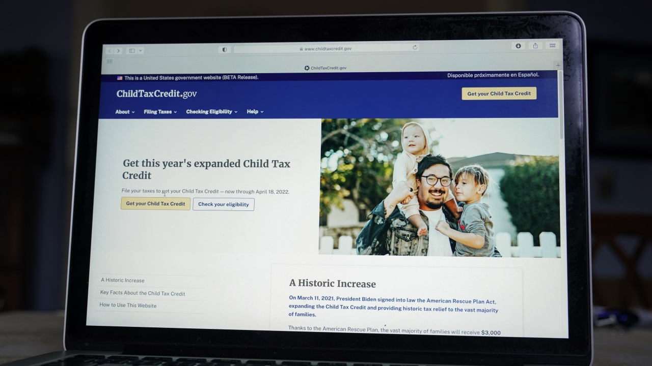 The government website childtaxcredit.gov on a computer screen.