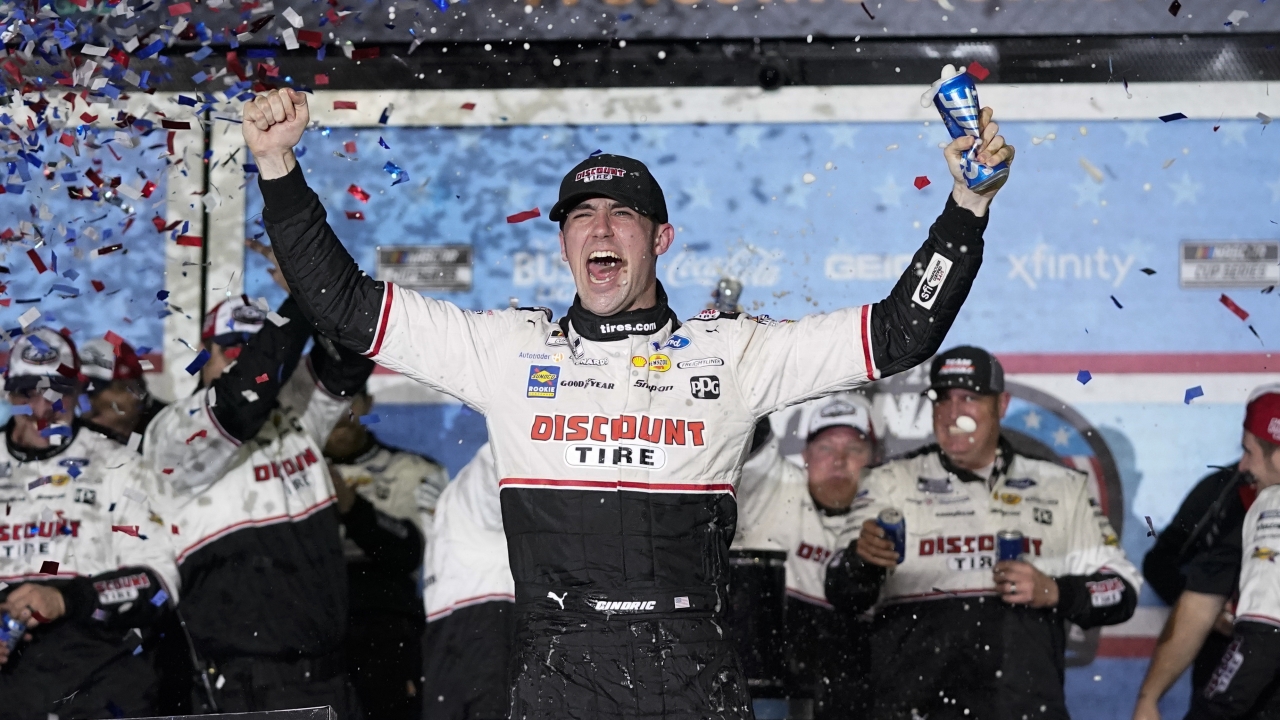 Austin Cindric celebrates winning the NASCAR Daytona 500